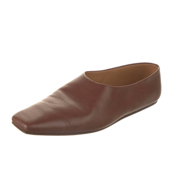 The Row Shoes - The Row Brown Leather Square-Toe Flat